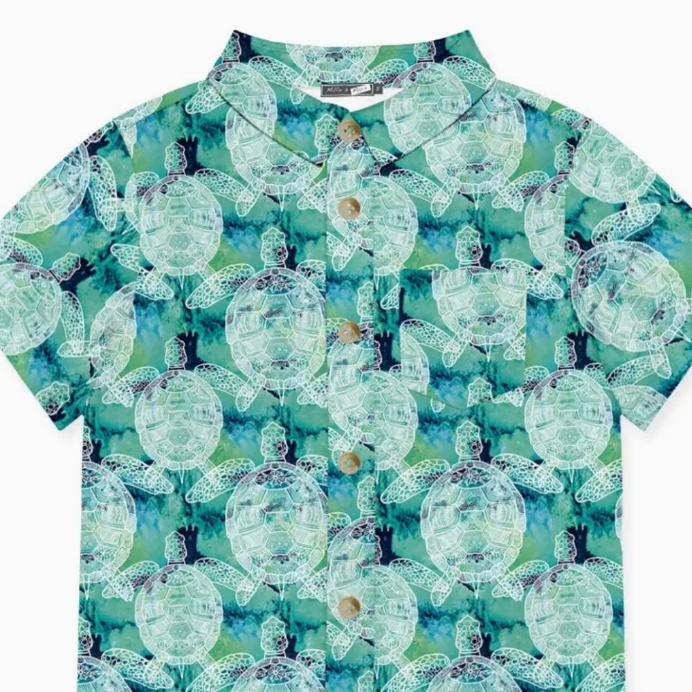 Kids Green Turtle Print Shirt